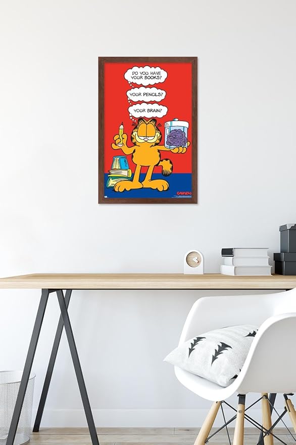 Garfield - Brain Wall Poster, 22.4L" x 14.7W", Mahogany Framed Version