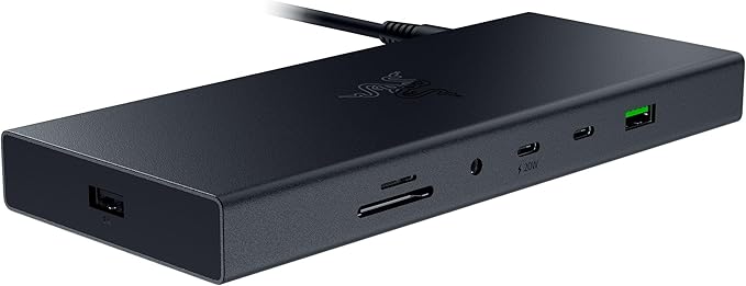 Razer USB 4 Dock: 14 Ports (Type C, Type A, HDMI, DP, Ethernet, SD, 3.5mm) - Dual Monitor Up to 4K 120 Hz - Laptop & Phone Fast Charge - Durable Lightweight Casing - Windows & Mac Compatible - Black