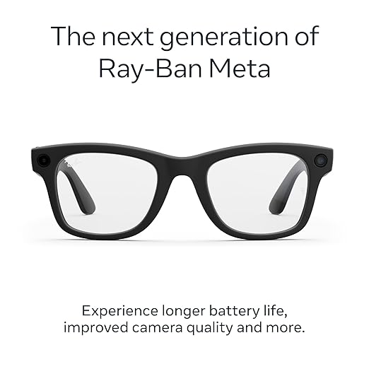Ray-Ban Meta (Gen 2), Wayfarer Large, Matte Black | Smart AI Glasses for Men, Women — 2x Battery Life — 3K HD Resolution — 12 MP Ultra-Wide Camera, Audio, Video — Clear Lenses — Wearable Technology