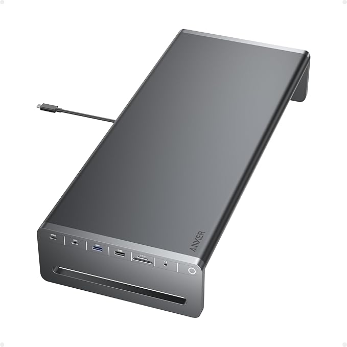Anker USB C Hub, 10-in-1 Aluminum Monitor Stand with 100W PD, 5Gbps USB Ports, 4K@60Hz HDMI Display, Built-in 3.3 ft Cable, Clutter-Free Desk for MacBook, Dell, and Full-Function USBC Devices
