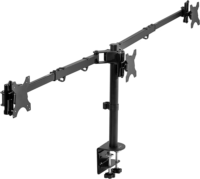 VIVO Premium Triple Monitor Desk Mount for 3 Screens up to 22 lbs, Fits up to 38 inch Ultrawides on Center Bracket, Adjustable Telescoping Arms, Flush Wall Setup, Black, STAND-TS03C