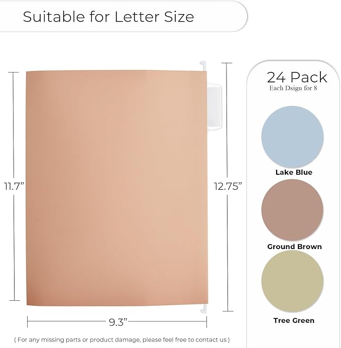 Y YOMA Letter Size - 24 Pack Extra Capacity Hanging File Folders Accordion Decorative File Folder Cute Colored Hanging Folder Organizer for Office Home with 1/5-Cut Adjustable Tabs, Natural Color