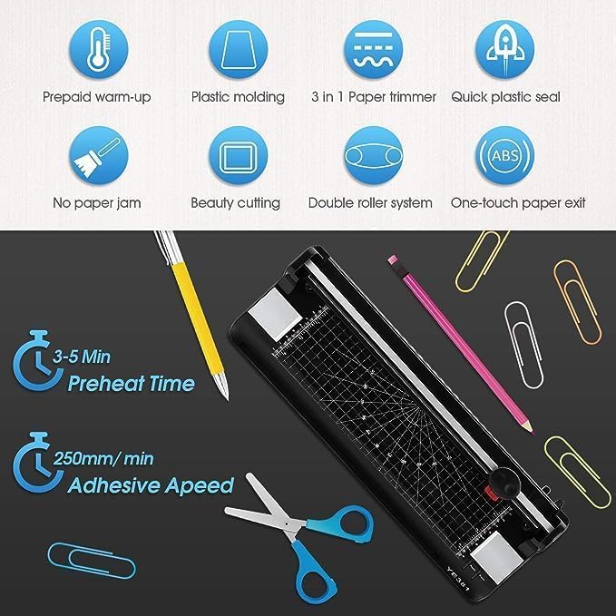 Laminator Machine for A3/A4/A6, YE381 13inch Thermal & Cold Laminating Machine for Home Office School Teacher Use with 120 Pouches, Paper Trimmer and Corner Rounder