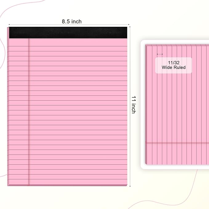 Colored Legal Pads 8.5 x 11 Note Pads 8.5x11 inch, Wide Ruled Clear Print Writing Pads 30 Sheets/Pad, 20lb Colored Paper, Perforated Notepad with Sturdy Back (4 Pads)