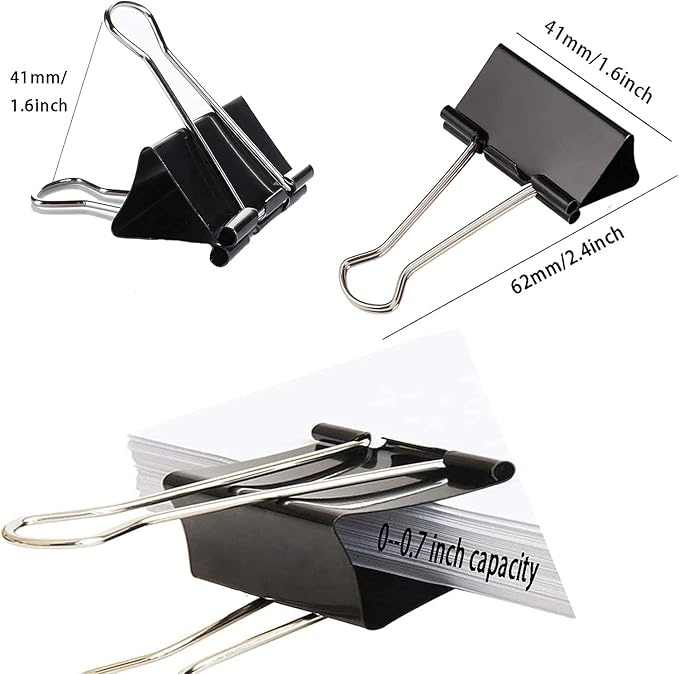 Large Binder Clips 1.6 Inch (48 Pack),Binder Clips Large Size,Big Paper Clips Clamps for Office and Home Supplies, Black