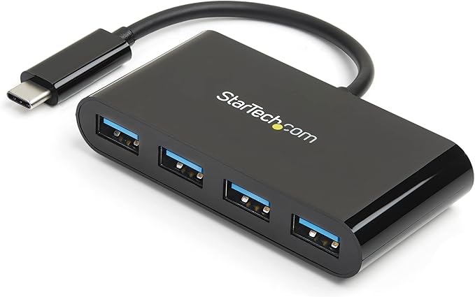 StarTech.com 4-Port USB-C Hub - Portable USB-C to 4x USB-A Hub - Bus-Powered USB 3.0 (5Gbps) Type-C Hub - USB 3.0 Port Expander (HB30C4AB)
