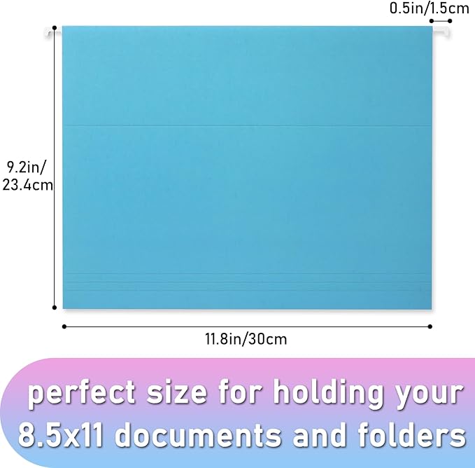 50pcs Hanging File Folders,Decorative Hanging Folder,Letter Size with 1/5-Cut Adjustable Tab Durable 10 Color Assorted for Filing Cabinet Drawer Desk Office Home