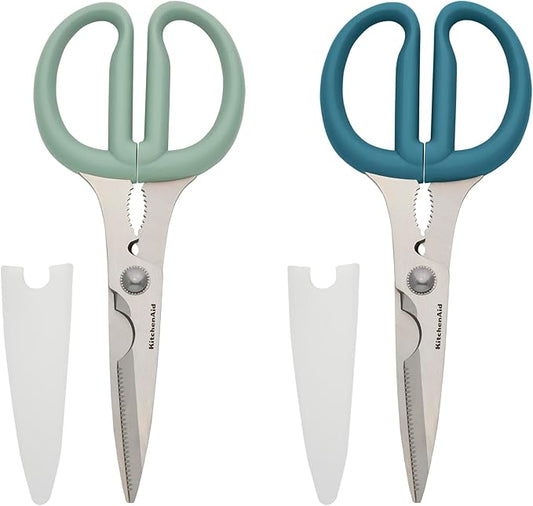 KitchenAid 2-Piece Multipurpose Shear Set, Versatile Scissors with Nutcracker, Bottle Opener, Ergonomic Handles with Protective Blade Covers