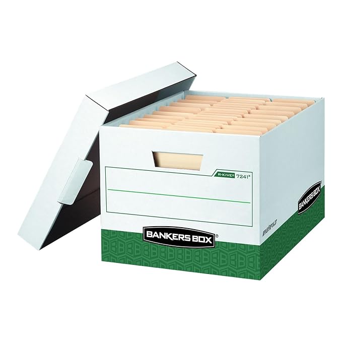 Bankers Box 12-Pack R-Kive Heavy Duty File Storage Boxes with Lids, FastFold Assembly, Letter/Legal, (07241)
