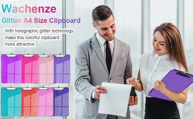 Sparkly Clipboard with Pen Holder, Clear Plastic Glitter Clip Board, Hanging Shiny Clipboards with Low Profile Metal Clip, Letter A4 Size for Taecher Women Office School (Rose Pink)