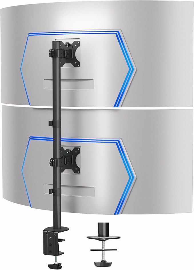 VIVO Dual Vertically Stacked Ultra-Wide Monitor Desk Mount, Extra Tall Heavy Duty Adjustable Stand for 2 Ultrawide Screens up to 45 inches, 25 lbs Per Screen Capacity, Black, STAND-V200R
