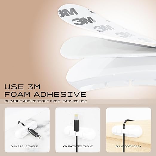 USB Cable Organizer Clips Cord Holder,8 Packs (5-Slots) White Self Adhesive Desk Cord Cable Management