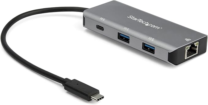 StarTech.com 3 Port USB C Hub with Gigabit Ethernet RJ45 GbE Port - 2X USB-A, 1x USB-C - SuperSpeed 10Gbps USB 3.2 Gen 2 Type C Hub Adapter - USB Bus Powered - Aluminum - Works w/TB3, TAA