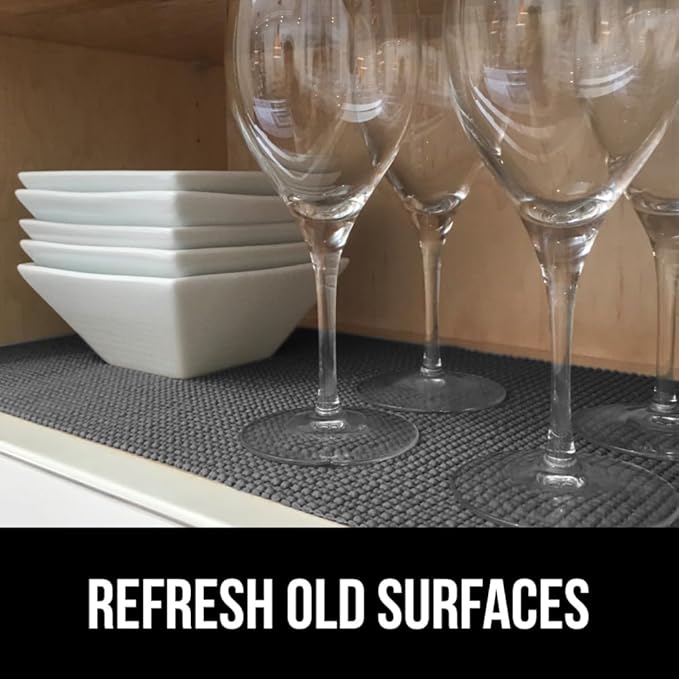 GORILLA GRIP powerGRIP Drawer Shelf and Cabinet Liner, Thick Strong Hold, Non-Adhesive Liners Protect Kitchen Cabinets and Cupboard, Bathroom Drawers, Easy Install, Breathable Mat, 20" x20', Charcoal