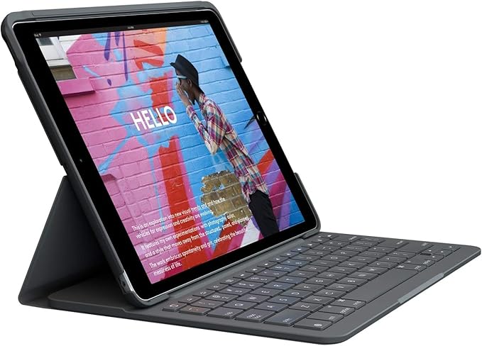 Logitech IPad (7th, 8th and 9th Generation) Keyboard Case Slim Folio with Integrated Wireless Keyboard -Graphite (Renewed)