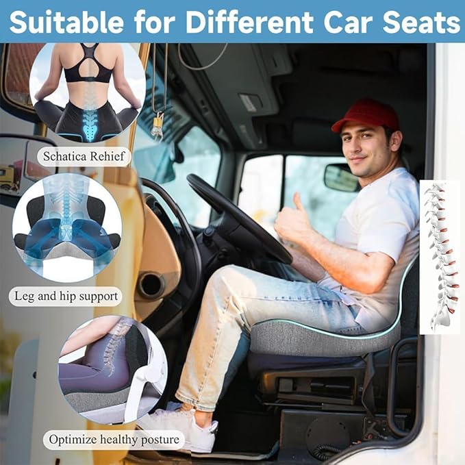 Memory Foam L-Shaped Integrated Seat Cushion for Office Chair, Truck&Car Ergonomic Driver Seat Cushion for Back, Lower Back & Tailbone Support for Truck Driver&Long Driving (Black)