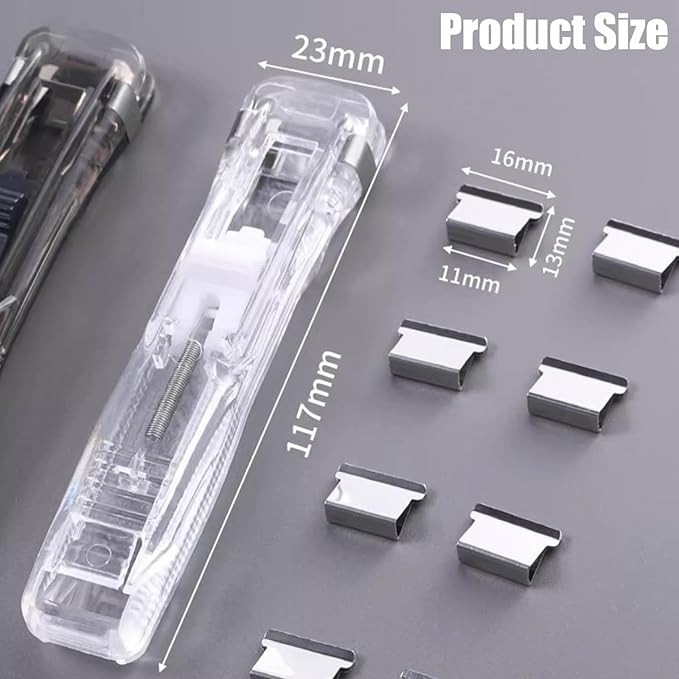Portable Binder Clip Stapler, Includes 100 Reusable Clips, Handheld Paper Clam Clip Dispenser Large Size, Mini Push Stapler Clamp Staplers for Desktop Document Home School Desk Office(Blue*2)
