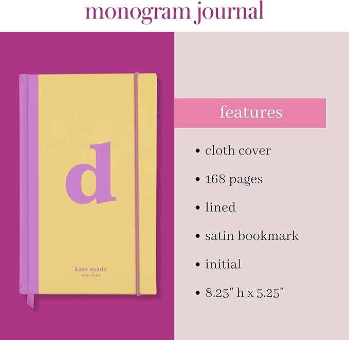 kate spade new york Just Mine Notebook Journal, Monogram Cloth Hardcover Journal, 8.25" x 5.25", Diary Includes 168 Lined Pages, (D)