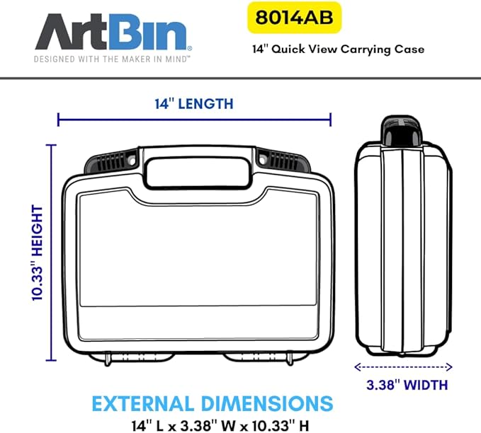 ArtBin 8014AB 14 Inch Quick View Carrying Case - 14 in. x 3.375 in. x 10.25 in., Lockable Art and Craft Supply Storage with Latches and Handles, Portable, Clear