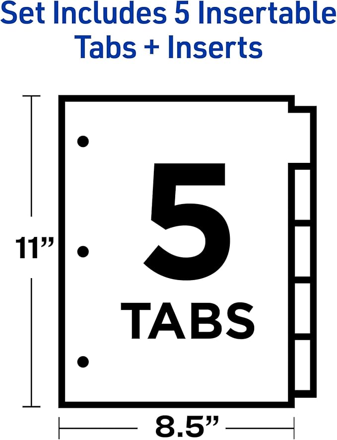 Avery Insertable Dividers for 3 Ring Binder, 5-Tab Sets, Clear Big Tabs, Buff Paper with Gold-Reinforced Holes, 48 Sets Total, Great for Organizing Reports, Projects, and More (48 Packs of 11110)