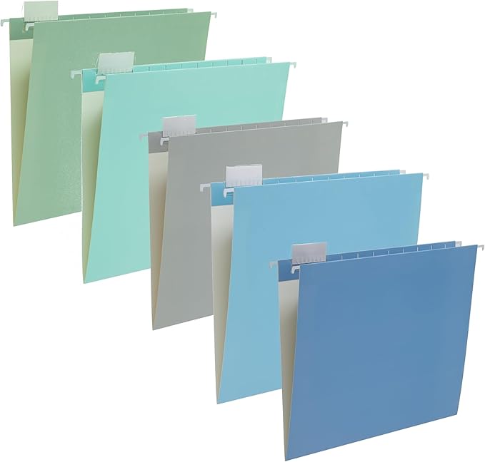 10 Pack Hanging Folder File Cabinet Organizer Letter Size 1/5 Cut Adjustable Label Decoration Home Office School Classroom, Mediterranean Color