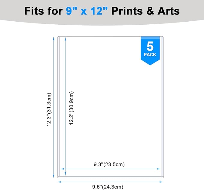 Ndsox 5 Pack 9" x 12" Rigid Print Protectors Clear Hard Plastic Sheet Protectors Top-Loading Photo Posters Sleeves Heavy Duty No-Hole Rigid Menu Holders for Artworks, Prints, Photographs, Documents