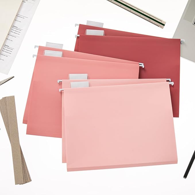 Y YOMA Letter Size - 24 Pack Extra Capacity Hanging File Folders Accordion Decorative Reinforced File Folder Cute Colored Expandable Folder for Office Home with 1/5-Cut Adjustable Tabs, Cute Pink