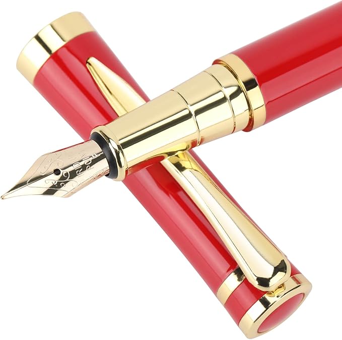 Cheericome Fountain Pen - Luxury Fountain pen set for Men & Women - Ink Pen for Smooth Writing - Fountain Pen Fine Nib，Includes 10 Ink Cartridges and Ink Refill Converter - Red