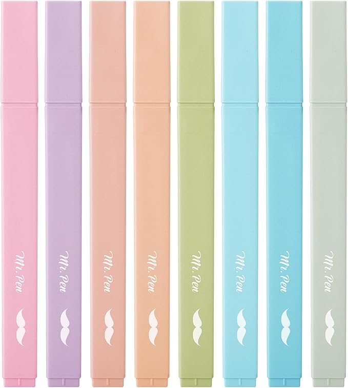 Mr. Pen Aesthetic Highlighters - 8 pcs, Chisel Tip, Pastel & Vintage Colors, No Bleed Bible Highlighters