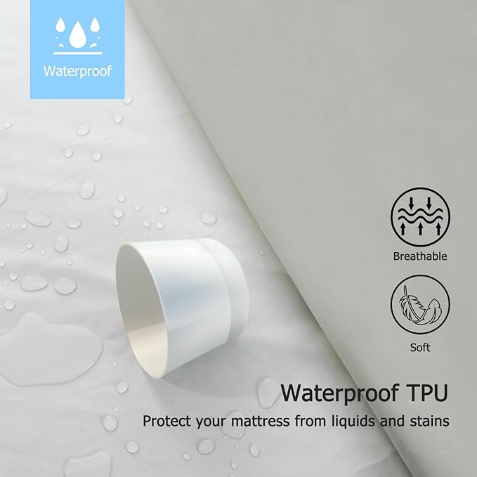 King Premium 2 Pack Waterproof Mattress Protector, Soft Breathable Mattress Pad, Noiseless Bed Cover - Stretch to 21" Fitted Deep Pocket Mattress Protection Cover - Light Grey