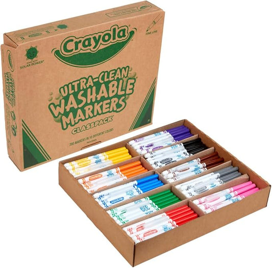 Crayola Ultra Clean Washable Markers Classpack (200ct), 10 Assorted Colors, Bulk Markers for Preschool, Kindergarten, Elementary Classrooms, Ages 3, 4, 5