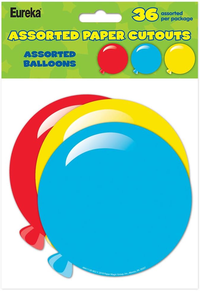 Eureka Balloon Paper Cut-Out Classroom Decorations for Teachers, 36 Pieces