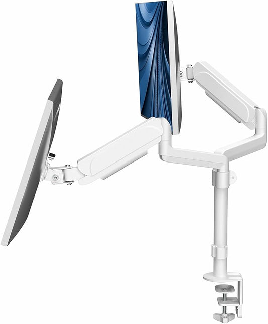 VIVO 17 to 32 inch Dual Pneumatic Monitor Mount, 2 Pneumatic Arms, Adjustable Swivel, Rotation, Heavy Duty VESA Desk Stand with C-clamp, Grommet, Max VESA 100x100, White, STAND-V002KW