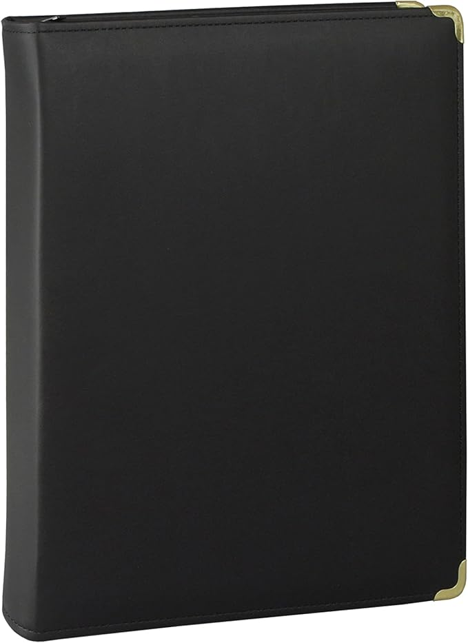 Samsill Classic Collection Leather Binder, Zippered, Executive Presentation Portfolio, 1.5 Inch (Holds 325 Sheets), Brass Round Ring, Black