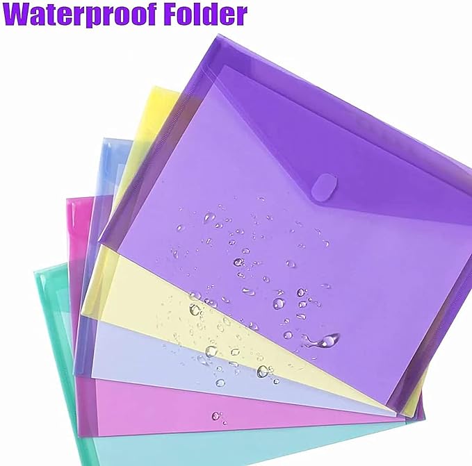 Sooez 50 Pack Plastic Envelopes Poly Envelopes, HeavyDuty File Folders, Clear Folders with Pockets, Folders for Documents Letter A4 Size, Filing Folders, Paper Storage, Office School, 8 Colored