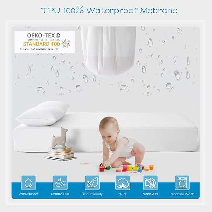 GRT 1 Pack 100% Waterproof Mattress Protector Queen Size, Breathable & Noiseless Waterproof Mattress Cover Fitted Deep Pocket from 5" to 21", Smooth Washable Queen Bed Protector - Vinyl Free