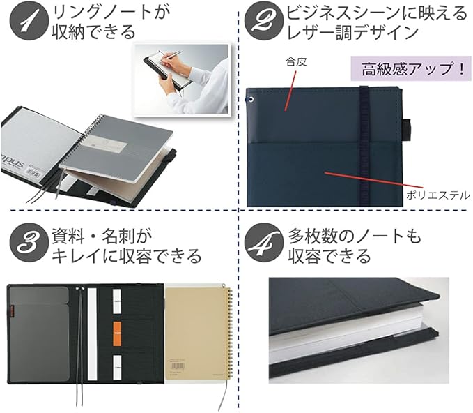 KOKUYO Systemic Synthetic Leather Cover Notebook, with One Semi-B5, B 6mm Ruled, 35 Lines, 40 Sheets, Twin Ring Edge Title Notebook, Black, Japan Import (NO-V683B-D)