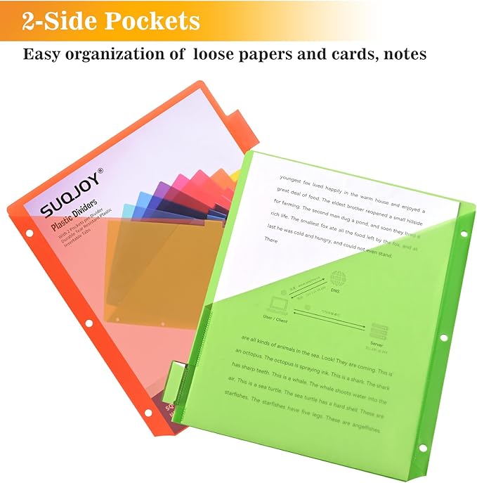 8-Tab Dividers for 3 Ring Binder, 24 Count Binder Dividers with Pockets, Subject Dividers, 3-Hole Plastics Sheets Protectors for US Letter Size in 0.5", 1",2" Binders, Vibrant 8 Color, 3 Packs