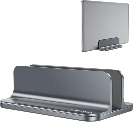 OMOTON Vertical Laptop Stand Holder, Desktop Aluminum Stand for MacBook with Adjustable Dock Size, Fits All MacBook, Surface, Chromebook and Gaming Laptops (Up to 17.3 inches), Gray