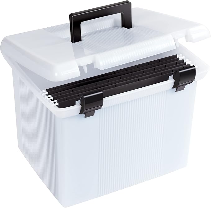 Pendaflex Portable File Box, Frosted White, Hinged Lid with Double Latch Closure(41745AMZ)