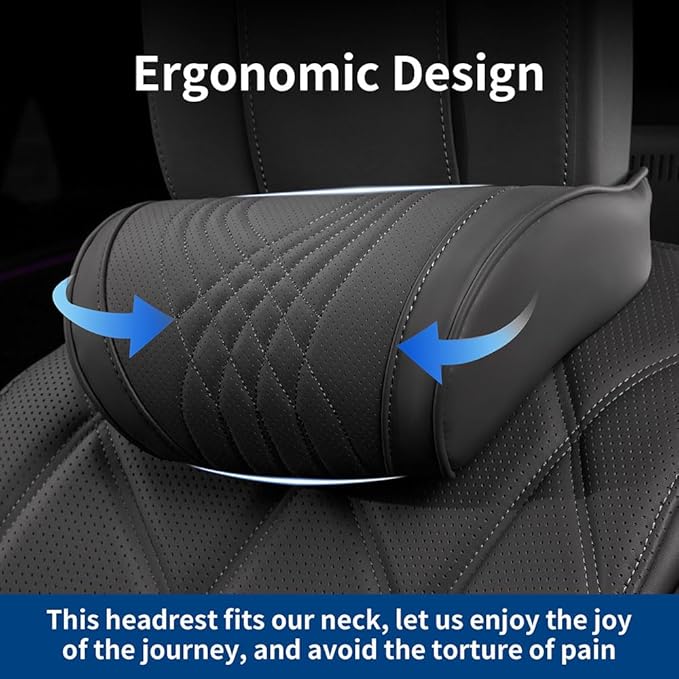 Car Headrest Memory Foam Neck Pillow for Driving with Leather Cover Soft Comfortable Seat Head Pillow Cushion for Most Cars SUV Sedan Home Office Black (2PC)