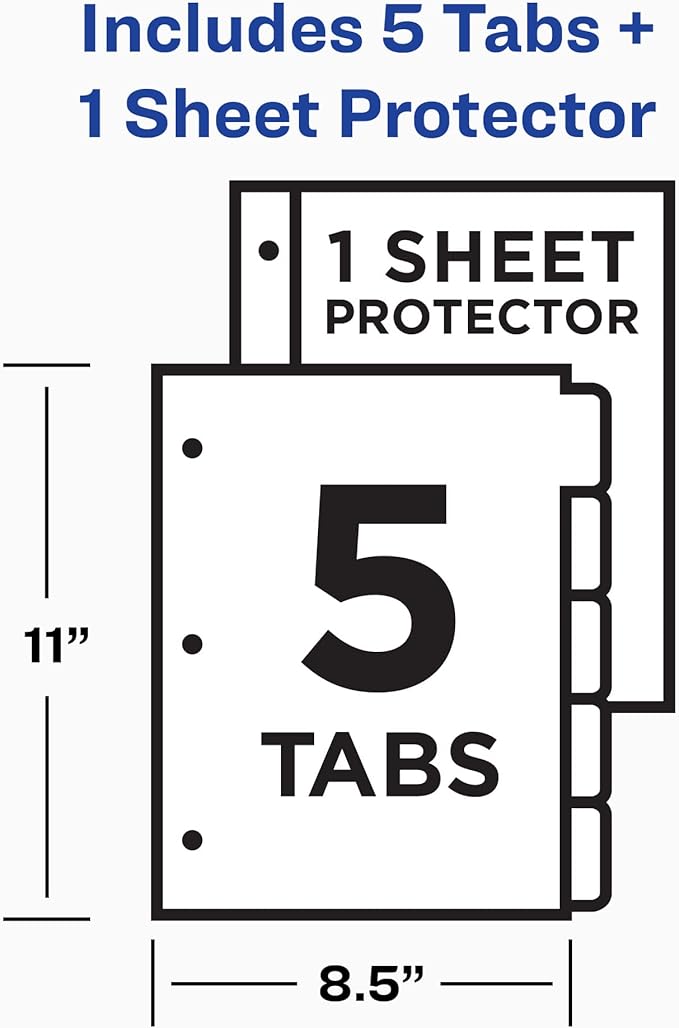 Avery Clear Easy View Durable Plastic Dividers for 3 Ring Binders, 5-Tab Set, Bright Multicolor, 1 Set (16740)