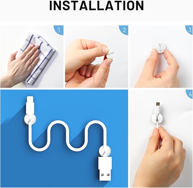 18 Pack Mini Cable Clips, Znben Cord Organizer Holder Adhesive Cord Management Charger Wire Holder Clips for Desk, Home, Office, Car, Cubicle, Nightstand White