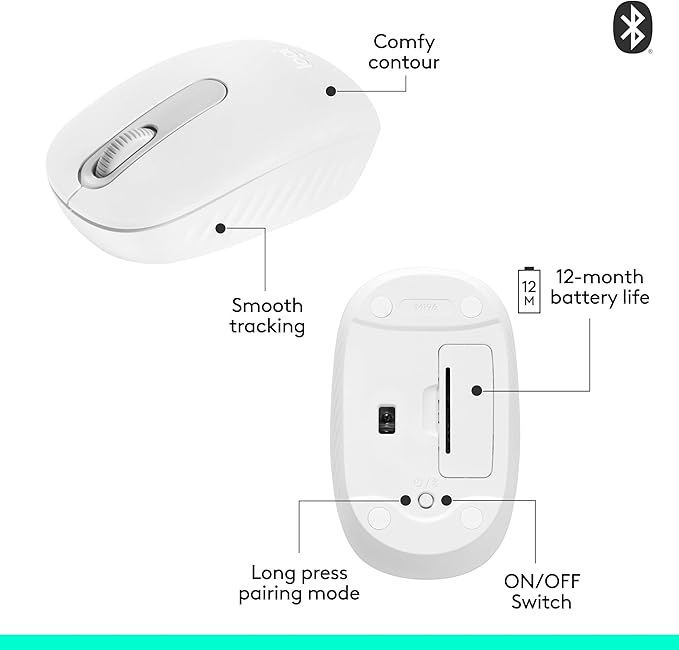 Logitech M196 Bluetooth Wireless Mouse, Compact and Portable Mouse for Laptops, Tablets and More, 12-Month Battery, Smooth Tracking, Compatible with PC and Mac, Windows and macOS - Off White