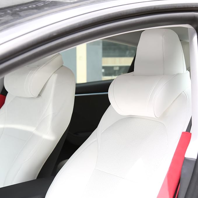 Car Neck Pillow for Tesla Model 3 Model Y Model S Model X Cybertruck and Most Cars, Memory Foam Ergonomic Design Seat Neck Support Headrest, 2 Pieces, White