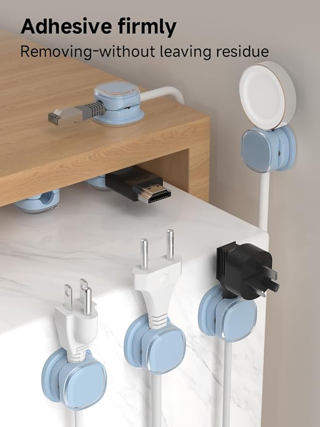 Magnetic Cable Clips, Adjustable Cord Holder Management, Adhesive Wire Keeper Organizer for Home Office Desk Phone PC Car Wall Desktop Nightstand Appliance (9-PCS Blue)