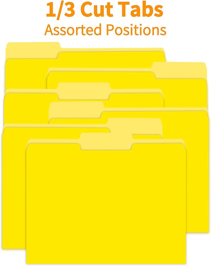 100 Packs Yellow File Folder,1/3-Cut Tabs,File Folders Letter Size,8.5x11 Inch File Folders for Office,School and Home,Folders for Documents