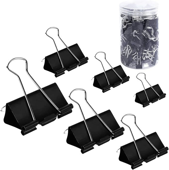 Binder Clips Paper Clamps Assorted Sizes 200 Count (Black), Jumbo, Large, Medium, Small, Mini and Micro,6 Sizes with Box for Office, School and Home