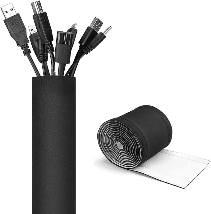 JOTO 2 Pack Cable Management Sleeve, 130" Cord Organizer System with Hook&Loop for TV Computer Office Home Entertainment, Flexible Cable Sleeve Wrap Cover Wire Hider System -Black, 2 Large