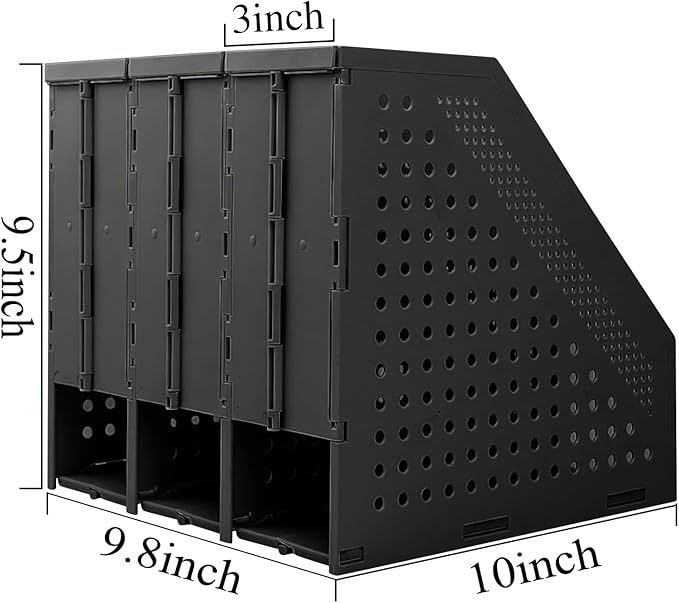SAYEEC 2Pcs Collapsible Plastic Magazine File Holder Vertical Binder Storage Organizer for Desk Sturdy Upright Desktop Magazine Organizer Folder Rack for Office School Home (3 Compartments, Black)